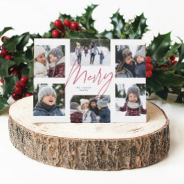 Moderne, grove roze script 6 foto kerstcollage feestdagenkaart