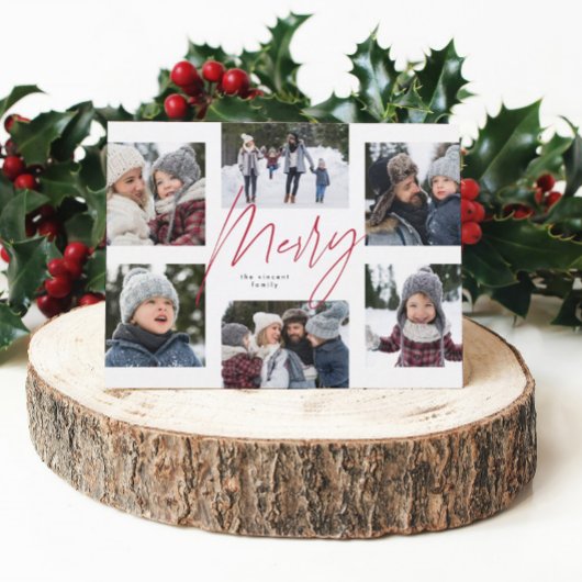 Moderne, grove roze script 6 foto kerstcollage feestdagenkaart