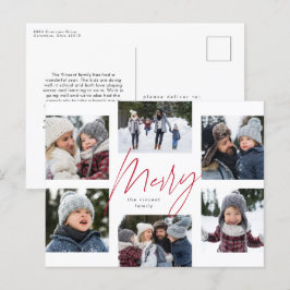 Moderne, grove roze script 6 foto kerstcollage feestdagenkaart
