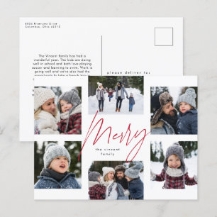 Moderne, grove roze script 6 foto kerstcollage feestdagenkaart