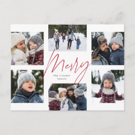 Moderne, grove roze script 6 foto kerstcollage feestdagenkaart