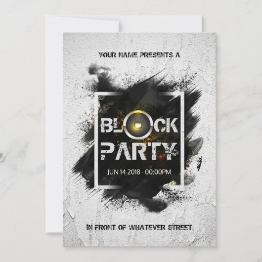 Moderne Grunge Block Party Kaart (Voorkant)