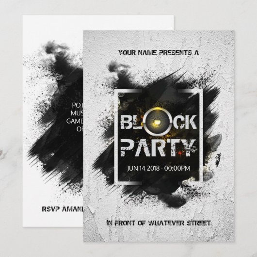Moderne Grunge Blockfeest Kaart (Voorkant / Achterkant)