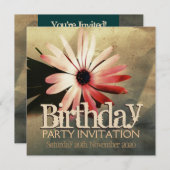 Moderne Grunge Coral Pink Flower Custom Invitation Kaart (Voorkant / Achterkant)