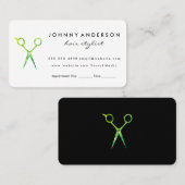 Moderne Grunge Green Scissors Afspraak II Afsprakenkaartje (Voorkant / Achterkant)