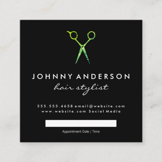 Moderne Grunge Green Scissors Appointment Afsprakenkaartje (Voorkant)