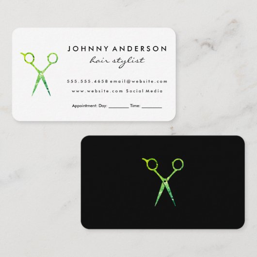Moderne Grunge Groene Schaar Afspraak II Afsprakenkaartje (Voorkant / Achterkant)