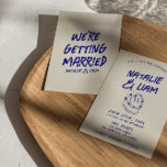 Moderne Grunge Hand getrokken Cake Retro Bold Brui Kaart<br><div class="desc">Deze huwelijksuitnodiging is perfect voor uw huwelijk met uniek ontwerp. Een elegante unieke eenvoudige minimalistische witte crème bruiloft sjabloon uitnodiging. Die is voorzien van effen witte romige achtergrond. En blauw vet grunge funky bruid's en bruidegom's voornamen onder het een hand getrokken taart. En bewerkbare info. Betaalbaar en het is ook...</div>