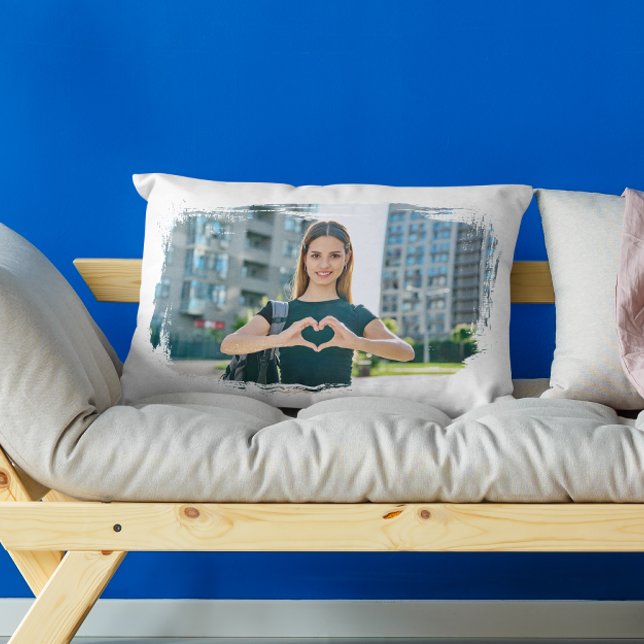 Moderne Grunge Rand Foto Kussen (Modern Grunge Border Photo Lumbar Pillow)