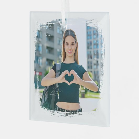 Moderne Grunge-randfoto Glas Ornament (Voorkant links)