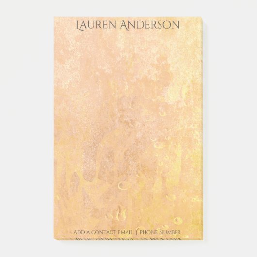 Moderne Grungy Perzik Gouden Textuur Gepersonalise Post-it® Notes (Voorkant)