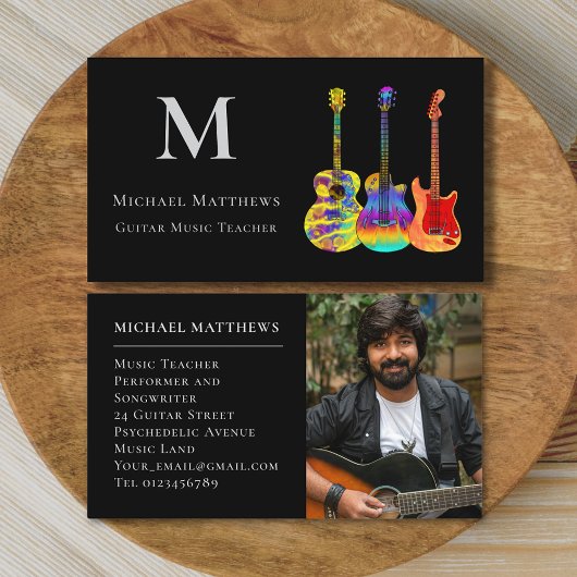 Moderne Guitar Music Teacher Custom Photo Visitekaartje