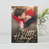 Moderne Gulden Kerstmis 2 PHOTO-groet Feestdagenkaart (Staand voorkant)