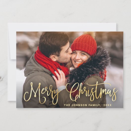 Moderne Gulden Kerstmis 2 PHOTO-groet Feestdagenkaart (Voorkant)