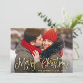 Moderne Gulden Kerstmis 2 PHOTO-groet Feestdagenkaart (Staand voorkant)