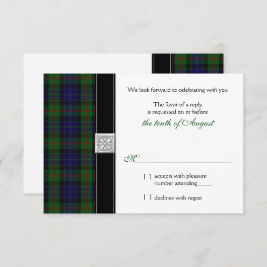 Moderne Gunn Tartan Huwelijks RSVP Antwoordkaart (Voorkant / Achterkant)