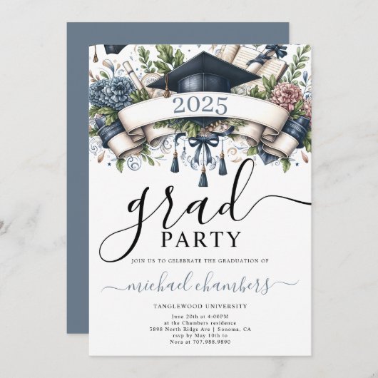 Moderne Guy's Graduation Party Kaart (Voorkant / Achterkant)