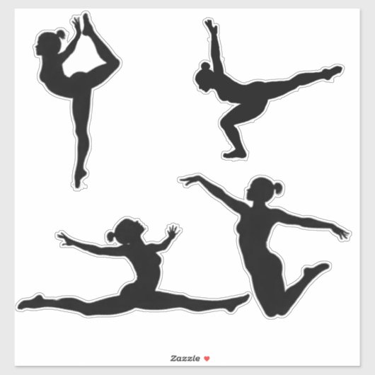 Moderne Gymnastiek Meisjes, Gymnast Silhouet Sticker (Vel)