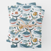 Moderne haai 1e 2e 3e Kids Verjaardagscadeau Feest Inpakpapier Vel (In situ)