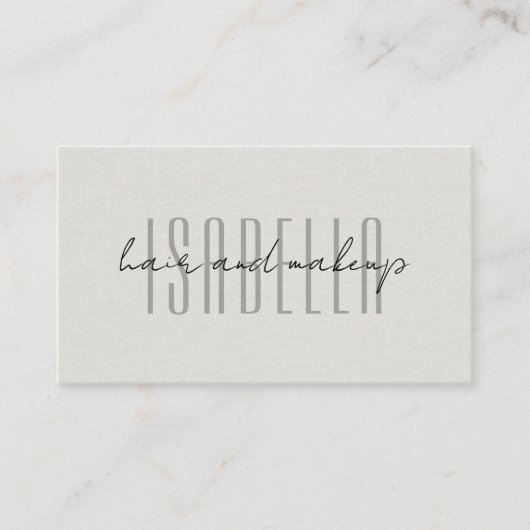 Moderne haar- en make-upartist nep-linnen script f visitekaartje (Voorkant)