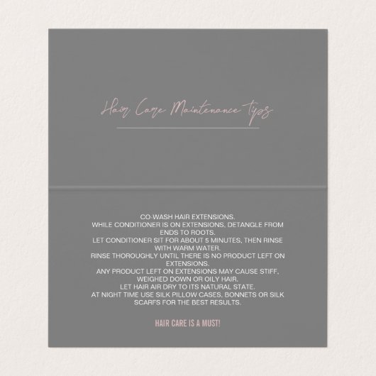 Moderne Haar/Wig/bundels gevouwen onderhoudskaart Visitekaartje (Binnenkant ongevouwen)