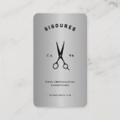 Moderne Haarstylist Barber Zilveren Zwarte Schaar Visitekaartje (Voorkant)