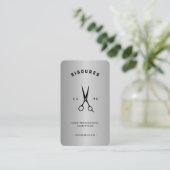 Moderne Haarstylist Barber Zilveren Zwarte Schaar Visitekaartje (Staand voorkant)