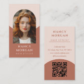 Moderne Haarstylist boogfoto QR code boho Visitekaartje (Voorkant / Achterkant)