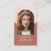 Moderne Haarstylist boogfoto QR code boho Visitekaartje (Voorkant)