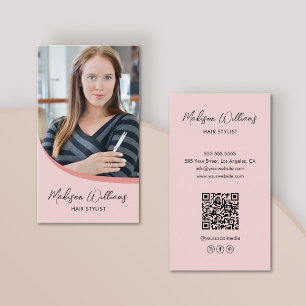Moderne Haarstylist Foto QR Roze Visitekaartje