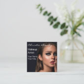 Moderne haarstylist klantfoto elegant script vierkante visitekaartje (Staand voorkant)