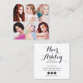 Moderne haarstylist klantfoto's elegant script vierkante visitekaartje (Voorkant / Achterkant)