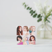 Moderne haarstylist klantfoto's elegant script vierkante visitekaartje (Staand voorkant)