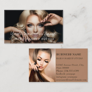Moderne haarstylist klantfoto's elegant script visitekaartje