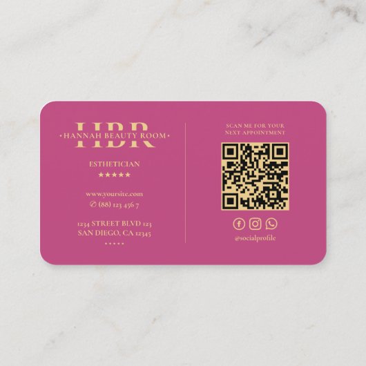 Moderne haarstylist Monogram Haren Esthetisch Roze Visitekaartje (Achterkant)