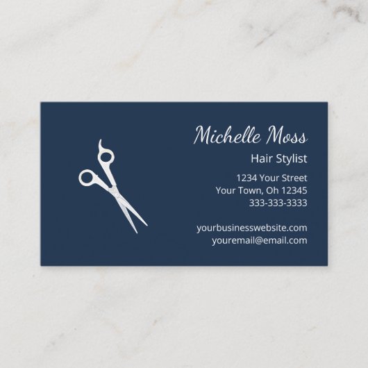 Moderne Haarstylist Schaar Navy Blue QR code Visitekaartje (Voorkant)