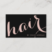 Moderne haarstylist script zwart en roos goud visitekaartje (Voorkant)