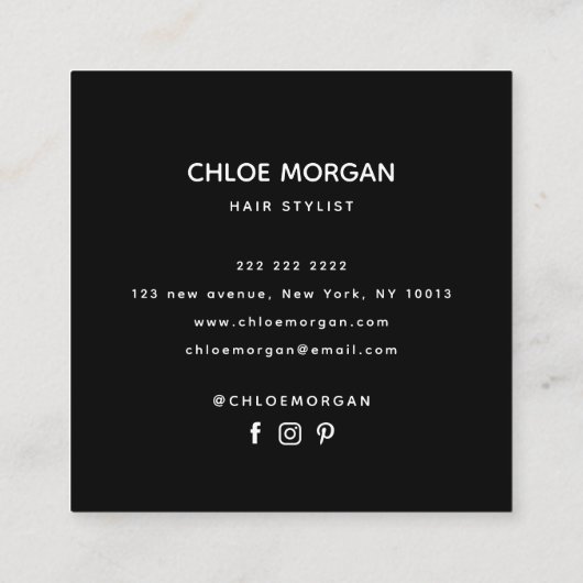 Moderne haarstylist script zwart roze vierkante visitekaartje (Achterkant)