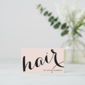 Moderne haarstylist script zwart roze visitekaartje (Staand voorkant)