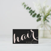 Moderne haarstylist script zwart zwart roze visitekaartje (Staand voorkant)