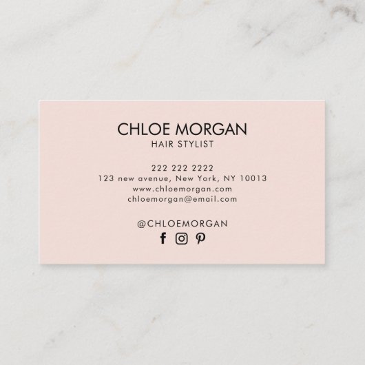 Moderne haarstylist script zwart zwart roze visitekaartje (Achterkant)