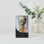 Moderne haarstylist zwart en goud afsprakenkaartje (Staand voorkant)