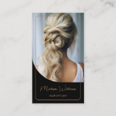 Moderne haarstylist zwart en goud afsprakenkaartje (Voorkant)