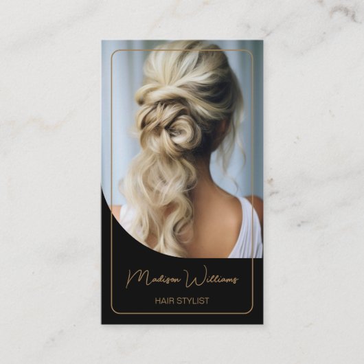 Moderne haarstylist zwart en goud afsprakenkaartje (Voorkant)