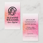 Moderne haarstyliste Logo | Roze Glitter Afsprakenkaartje (Voorkant / Achterkant)