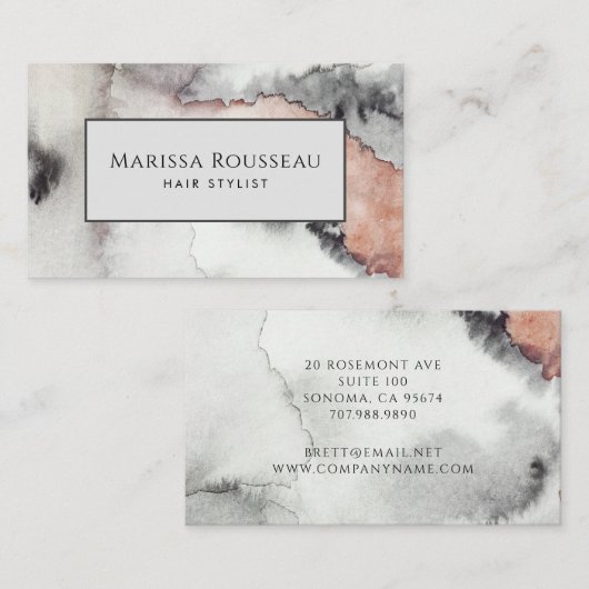 Moderne Hair Stylist Abstracte Waterverf Terracott Visitekaartje (Voorkant / Achterkant)