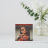 Moderne Hair Stylist Foto Vierkante Visitekaartje (Staand voorkant)