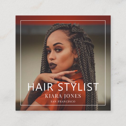 Moderne Hair Stylist Foto Vierkante Visitekaartje (Voorkant)