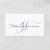 Moderne Hair Stylist Lavendel Script Monogram Visitekaartje (Voorkant)