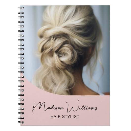 Moderne Hair Stylist Salon Custom Photo Script Roz Notitieboek (Voorkant)